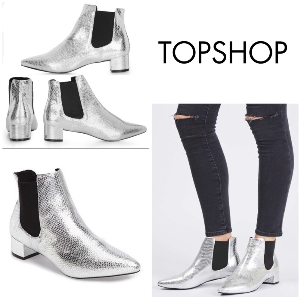NEW Topshop Krazy Silver Snakeskin Chelsea Boot